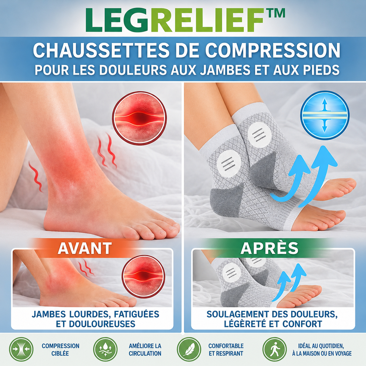 LegRelief™ Chaussettes de compression | Soulage les articulations en 10 minutes !