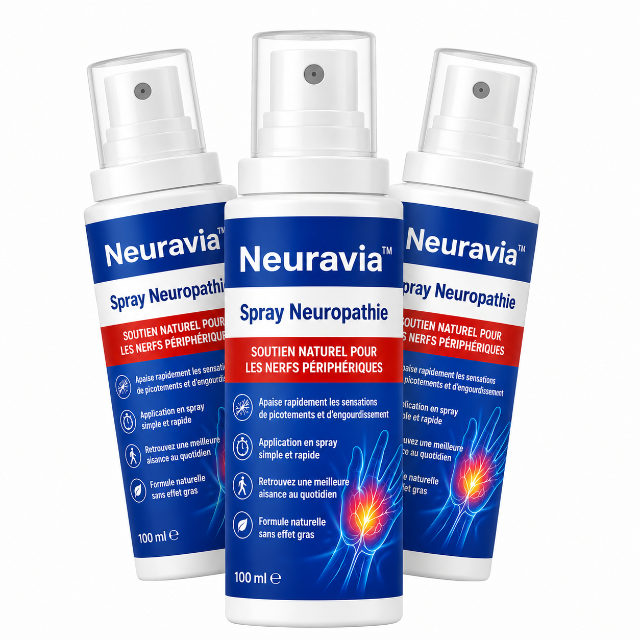 Neuravia™ Spray Neuropathie | Stoppez picotements et engourdissements dès la première application !