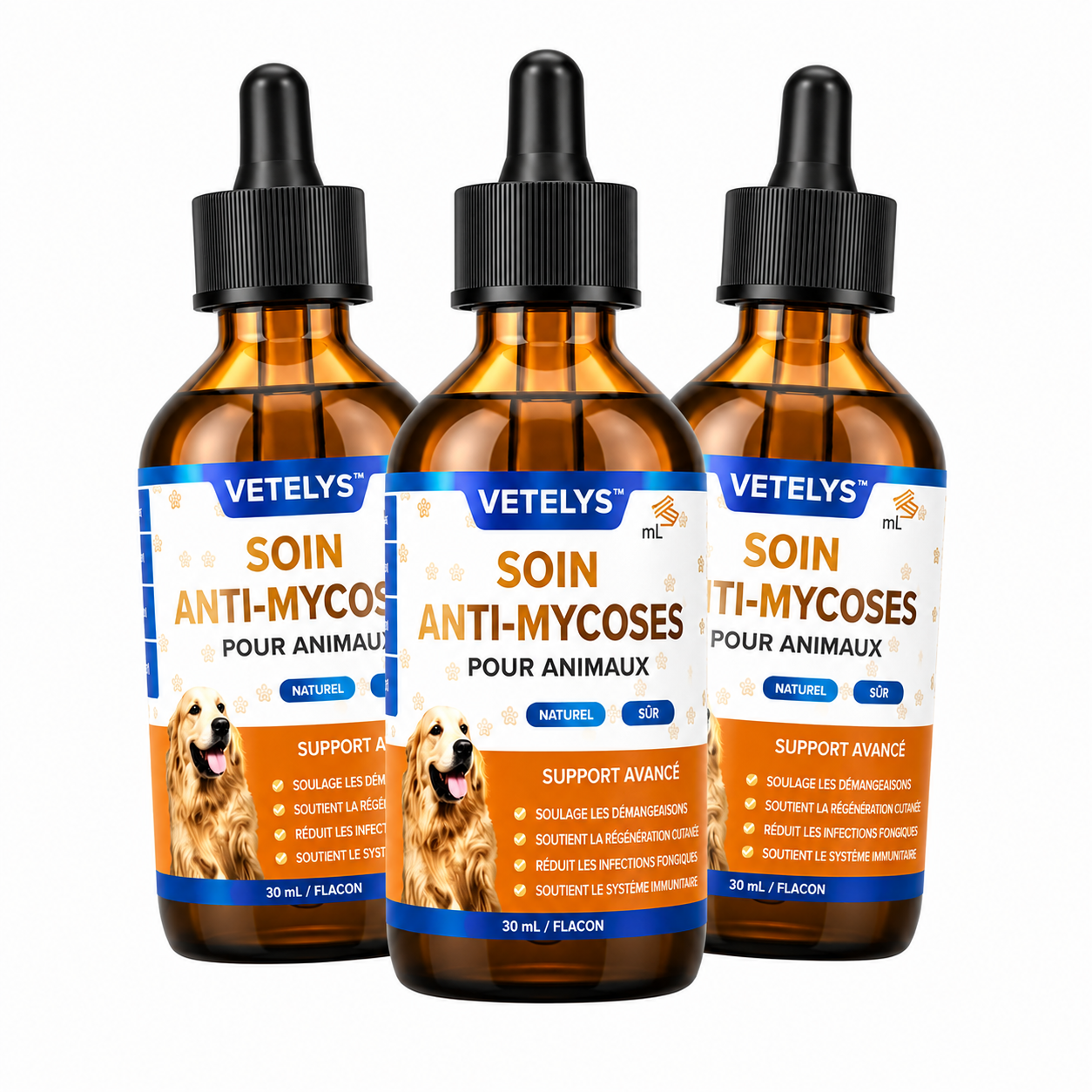 Vetelys™ Soin Anti-Mycoses pour Animaux | Stoppez grattage et léchage en quelques jours !
