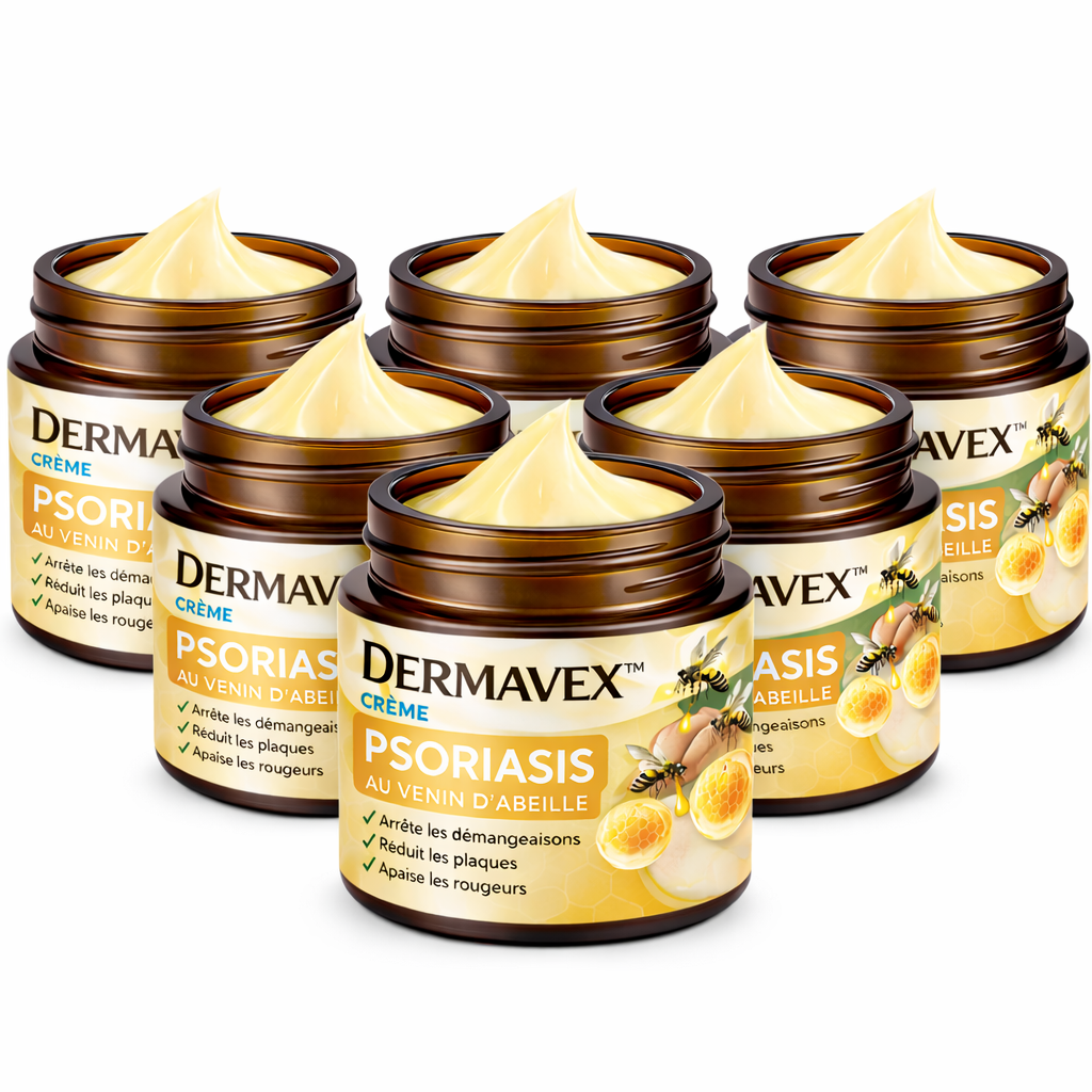 Dermavex™ Crème Psoriasis au Venin d’Abeille | Éliminez plaques, démangeaisons et rougeurs en quelques minutes !