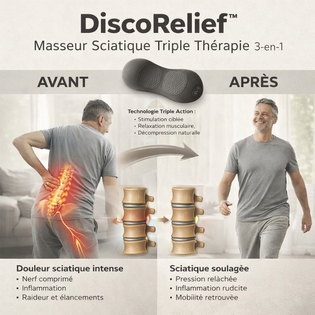 DiscoRelief™ Masseur Sciatique 3-en-1 | Stoppez la sciatique et libérez votre dos en 5 minutes par jour !
