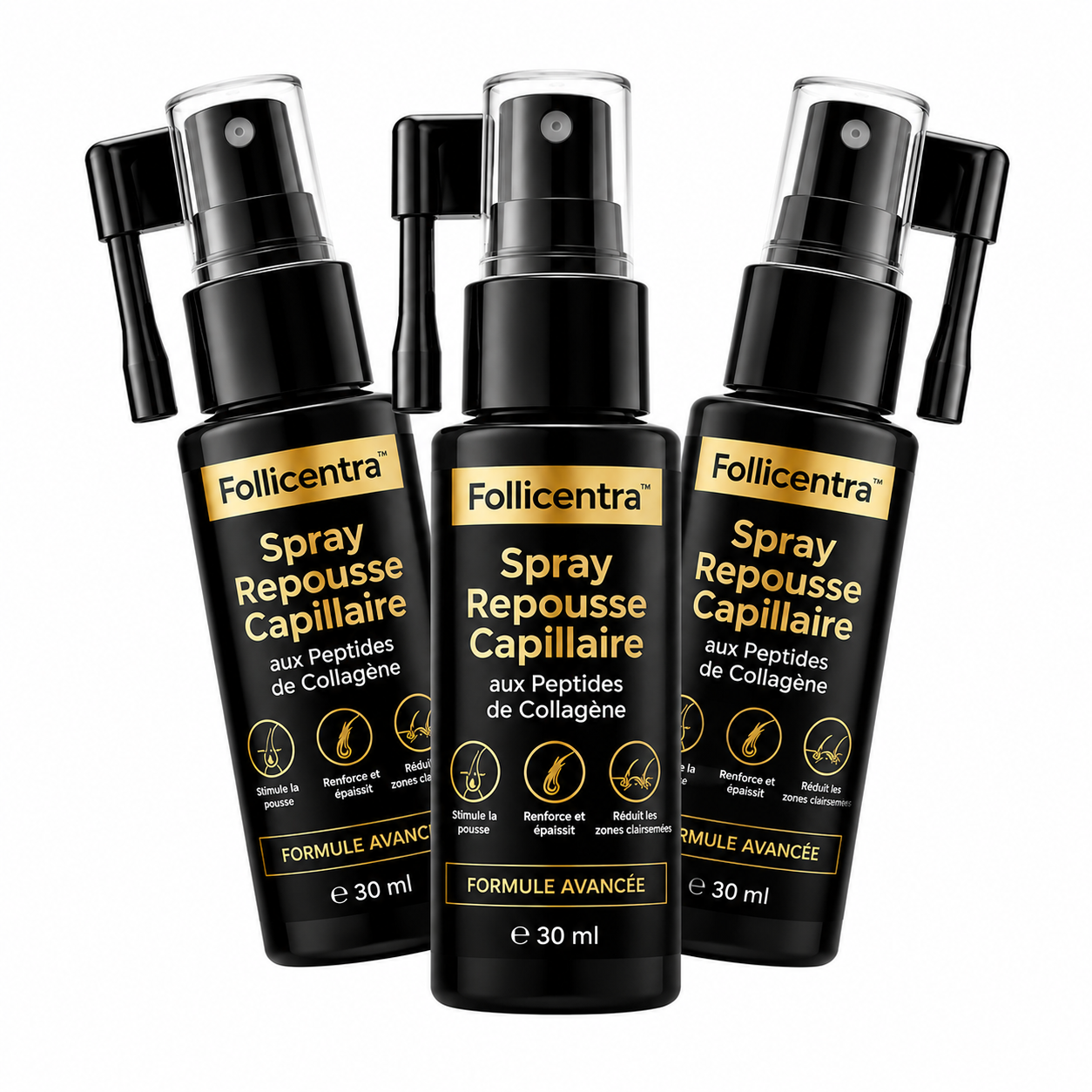 Follicentra™ Spray Repousse Capillaire aux Peptides de Collagène | Relancez la pousse des cheveux et épaississez votre chevelure en 3 minutes !