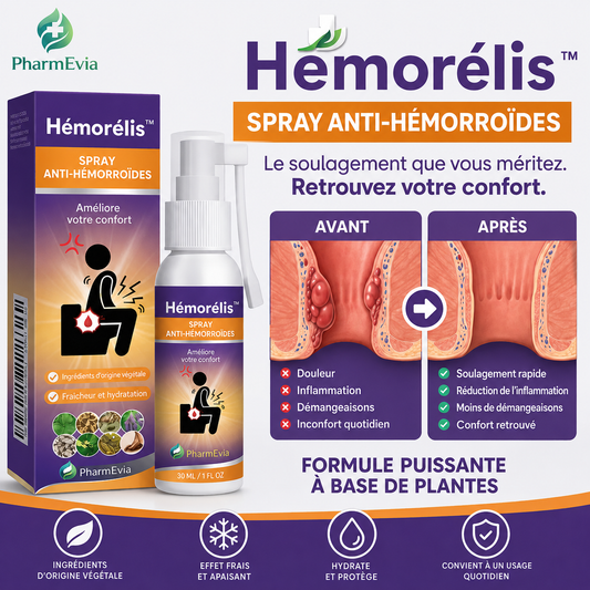 Hémorélis™ Spray Anti-Hémorroïdes | Éliminez les hémorroïdes dès la première application, sans pommade ni ordonnance !