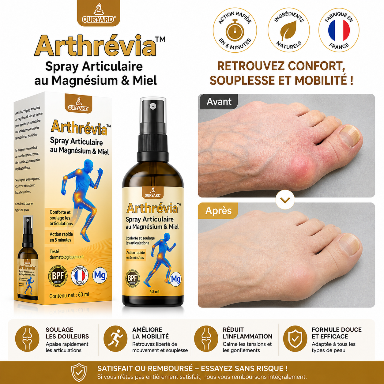 Arthrévia™ Spray Articulaire au Magnésium & Miel | Répare vos articulations douloureuses en 10 minutes!