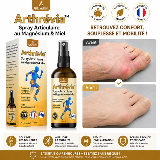Arthrévia™ Spray Articulaire au Magnésium & Miel | Répare vos articulations douloureuses en 10 minutes!