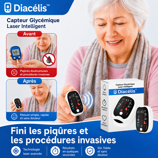 Diacélis™ Capteur Glycémique Laser Intelligent | Contrôlez votre taux en 5 secondes, sans piqûres ni douleur !