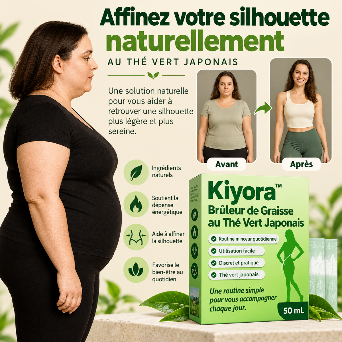 Kiyora™ Brûleur de Graisse au Thé Vert Japonais | Perdez 5 kg de ventre en 7 jours sans bouger de votre canapé!