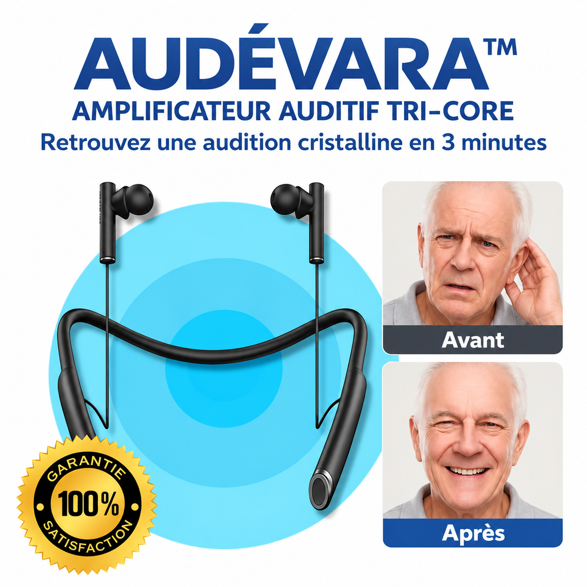 Audévara™ Amplificateur Auditif Tri-Core Haute Puissance | Retrouvez une ouïe nette et parfaite en 3 minutes !