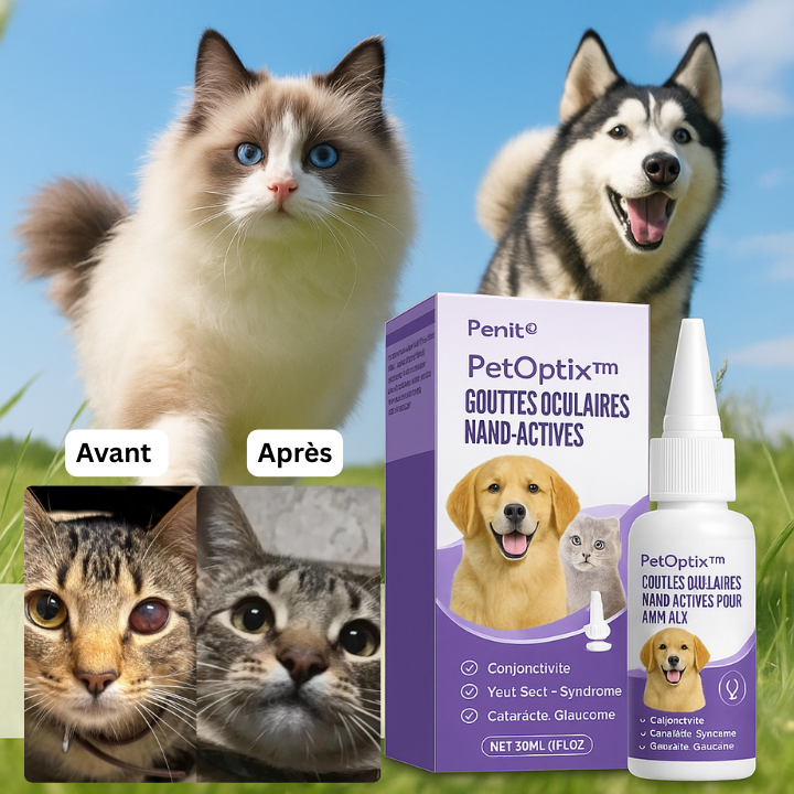 PetOptix™ Gouttes Oculaires Nano-Actives pour Animaux | Restaurez la Vue de Votre Animal en 14 Jours!