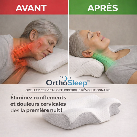 OrthoSleep™ Oreiller Cervical Orthopédique Révolutionnaire | Éliminez ronflements et douleurs cervicales dès la première nuit !