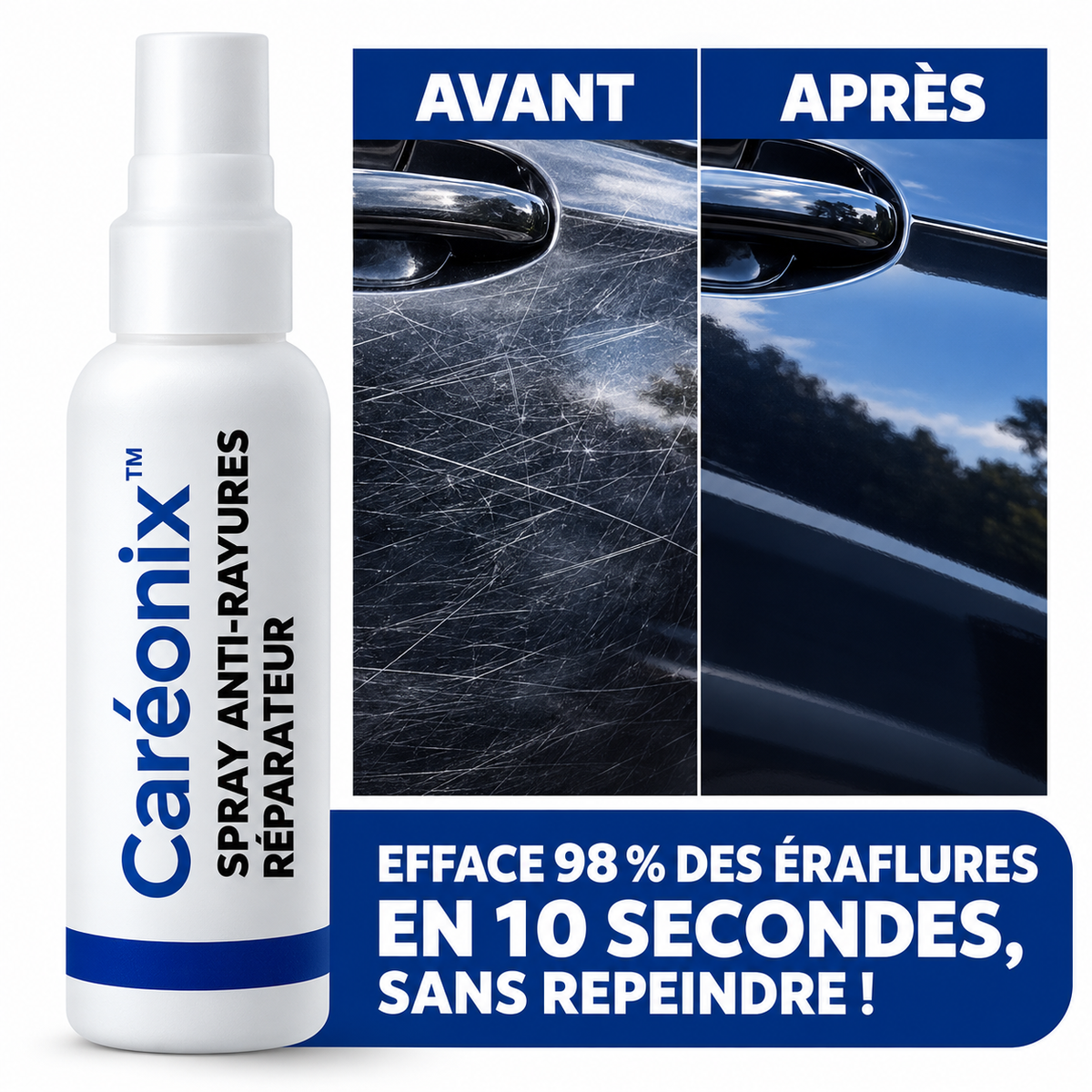 Caréonix™ Spray Anti-Rayures Réparateur | Efface 98 % des Éraflures en 10 Secondes, Sans Repeindre!