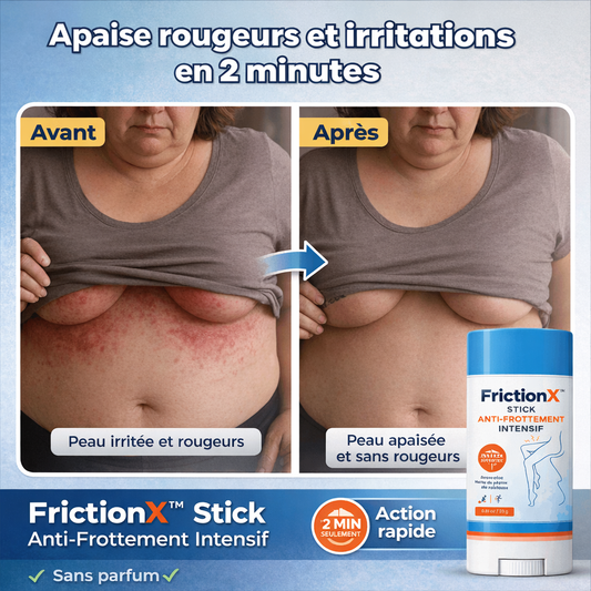 FrictionX™ Stick Anti-Frottement Intensif | Stoppez la douleur, les rougeurs et les irritations en 2 minutes et retrouvez un confort immédiat !