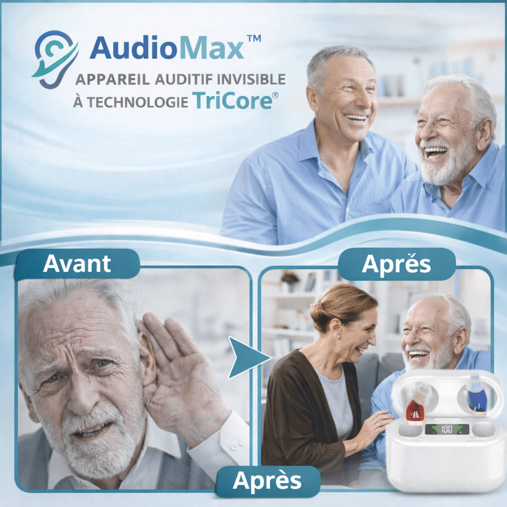 AudioMax™ Appareil Auditif Invisible à Technologie TriCore | Entendez parfaitement en 3 secondes, sans aucun sifflement !