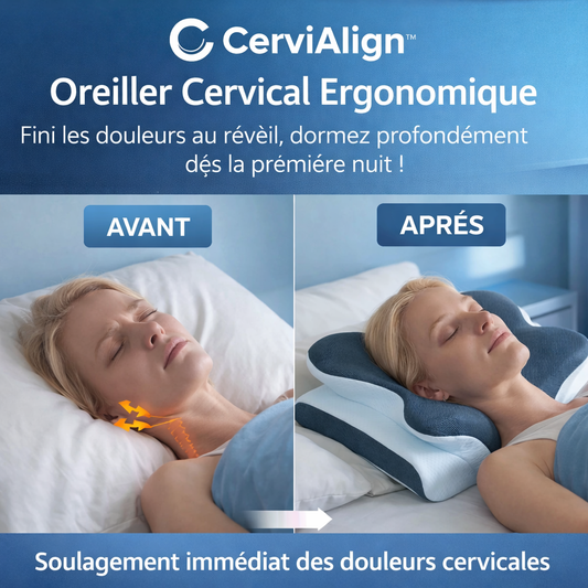 CerviAlign™ Oreiller Cervical Ergonomique | Fini les douleurs au réveil, dormez profondément dès la première nuit !