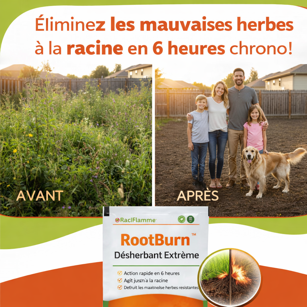 RootBurn™ Désherbant Extrême | Éliminez les mauvaises herbes à la racine en 6 heures chrono !