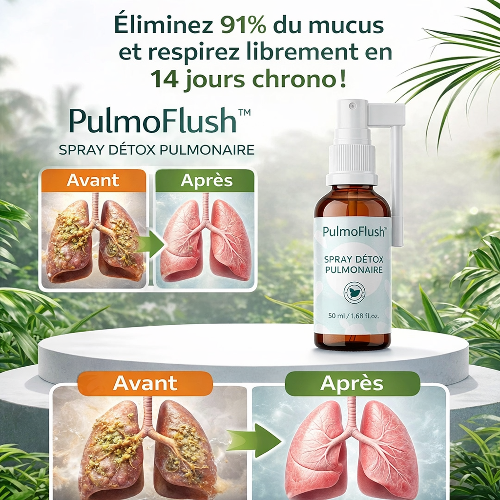 PulmoFlush™ Spray Détox Pulmonaire | Éliminez 91% du mucus et respirez librement en 14 jours chrono !