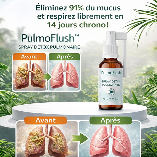 PulmoFlush™ Spray Détox Pulmonaire | Éliminez 91% du mucus et respirez librement en 14 jours chrono !
