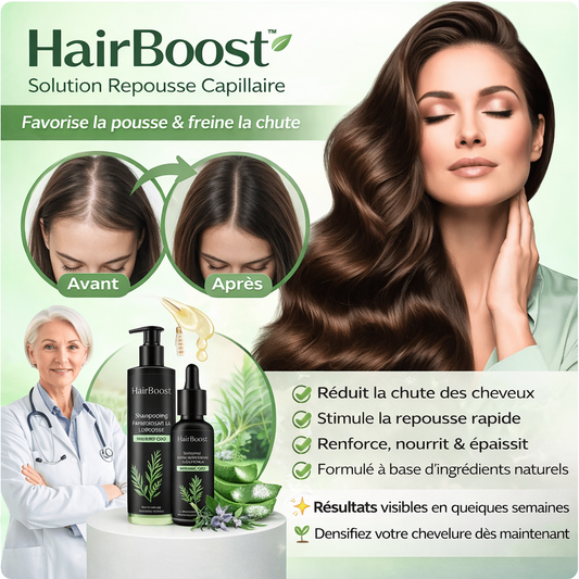 HairBoost™ Solution Repousse Capillaire | Obtenez des cheveux plus denses et plus épais en 2 semaines chrono !