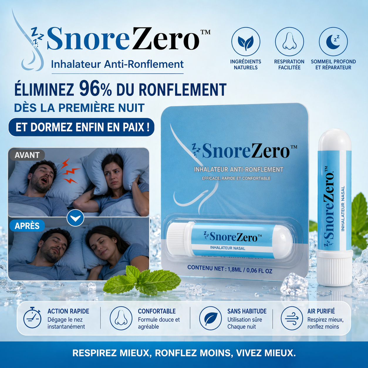 SnoreZero™ Inhalateur Anti-Ronflement | Éliminez 96% du ronflement dès la première nuit et dormez enfin en paix