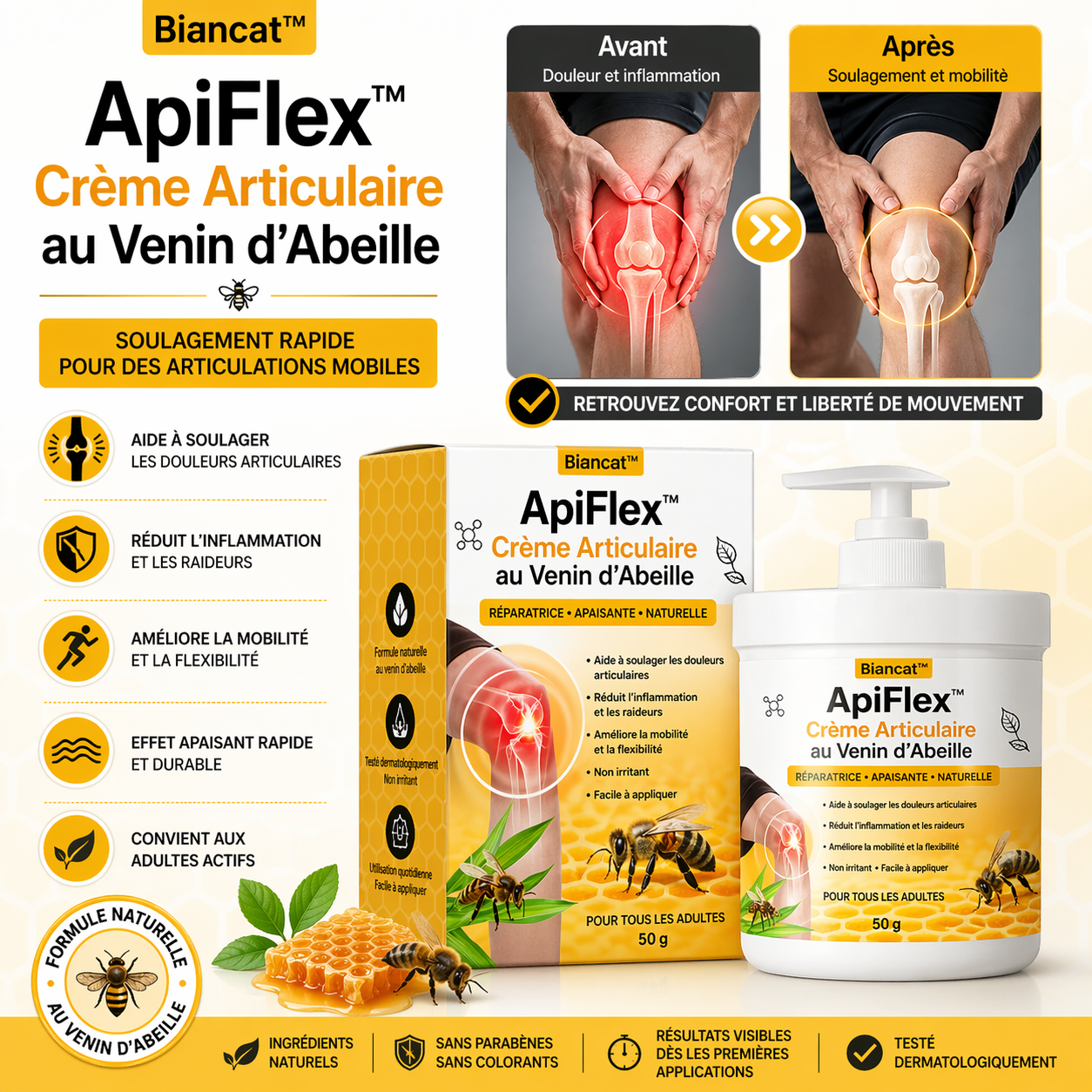 ApiFlex™ Crème Articulaire au Venin d'Abeille | Éliminez vos douleurs articulaires en 3 minutes chrono !