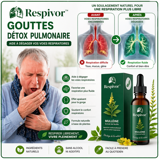 Respivor™ Gouttes de nettoyage des poumons | Nettoyez 95 % de vos voies respiratoires en seulement 48 heures