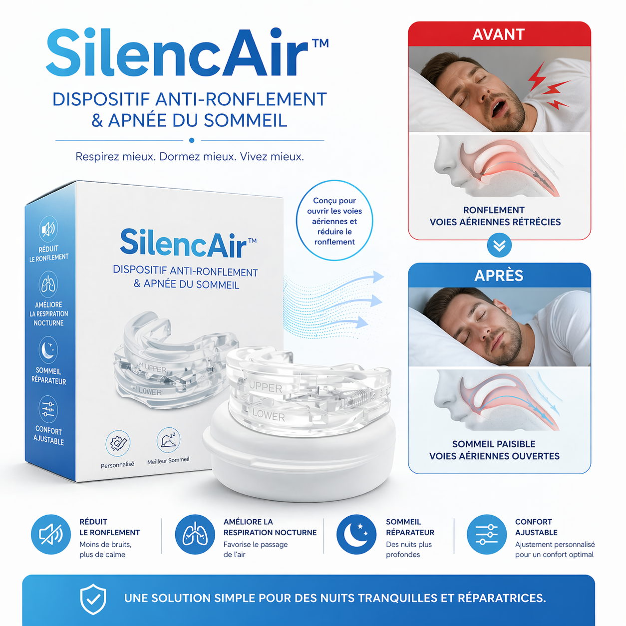 SilencAir™ Dispositif Anti-Ronflement | Stoppez vos ronflements en 3 secondes chrono et sauvez vos nuits !