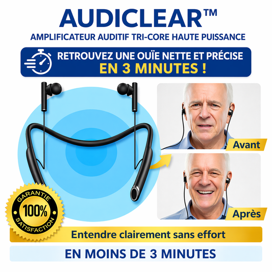 AudiClear™ Amplificateur Auditif Tri-Core Haute Puissance | Retrouvez une ouïe nette et précise en 3 minutes !