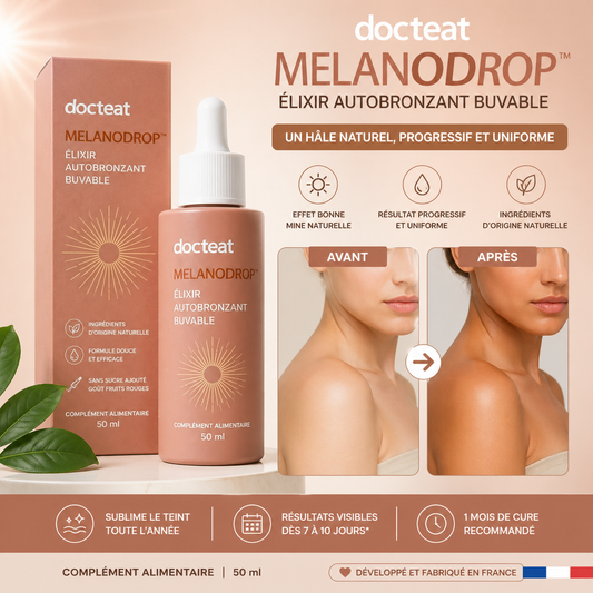 MelanoDrop™ Élixir Autobronzant Buvable | Affichez un bronzage parfait en 7 jours, sans UV ni exposition au soleil !