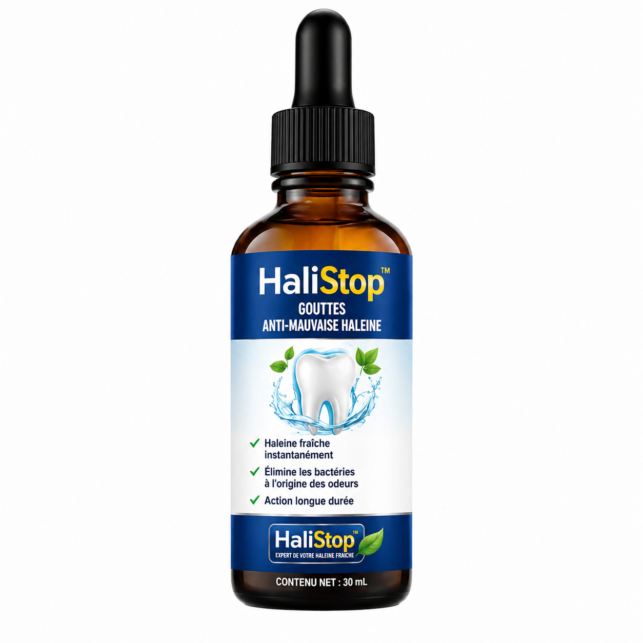 HaliStop™ Gouttes Anti-Mauvaise Haleine | Éliminez les mauvaises odeurs et purifiez votre bouche en 5 minutes chrono !