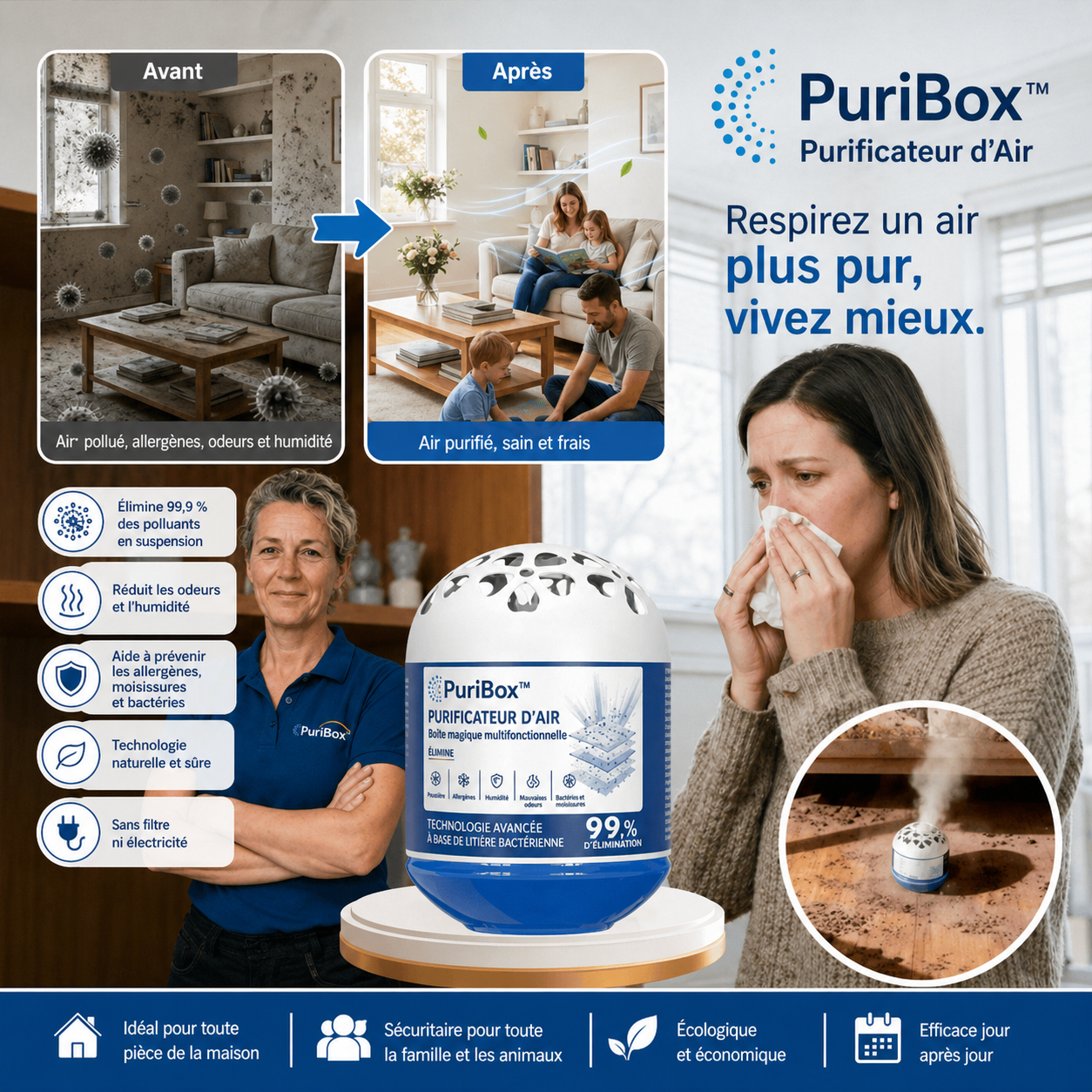 PuriBox™ Purificateur d'Air | Éradiquez la poussière et les bactéries de votre maison en 1 minute chrono !