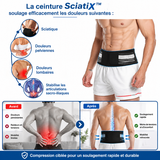 SciatiX™ Ceinture Anti-Sciatique à Compression Active | Stoppe les douleurs lombaires et fessières en 10 minutes!