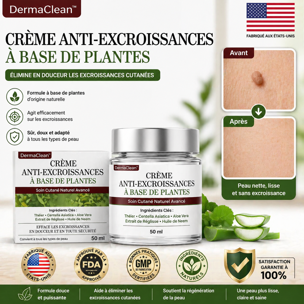 DermaClean™ Crème Anti-Excroissances à Base de Plantes | Éliminez verrues et bosses sans douleur en 7 jours!