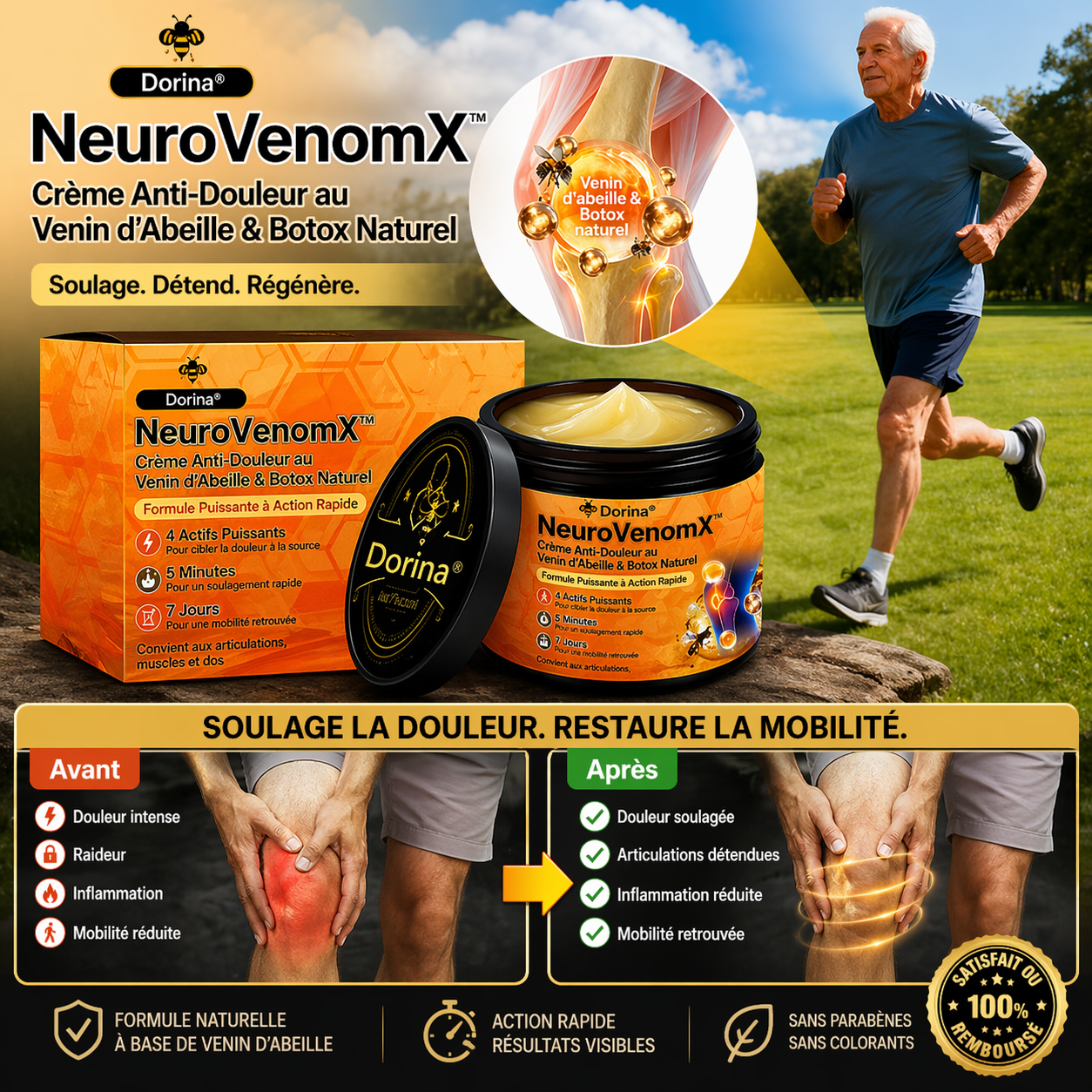 NeuroVenomX™ Crème Anti-Douleur au Venin d’Abeille & Botox Naturel | Répare les os fragiles et soulage en 5 minutes!