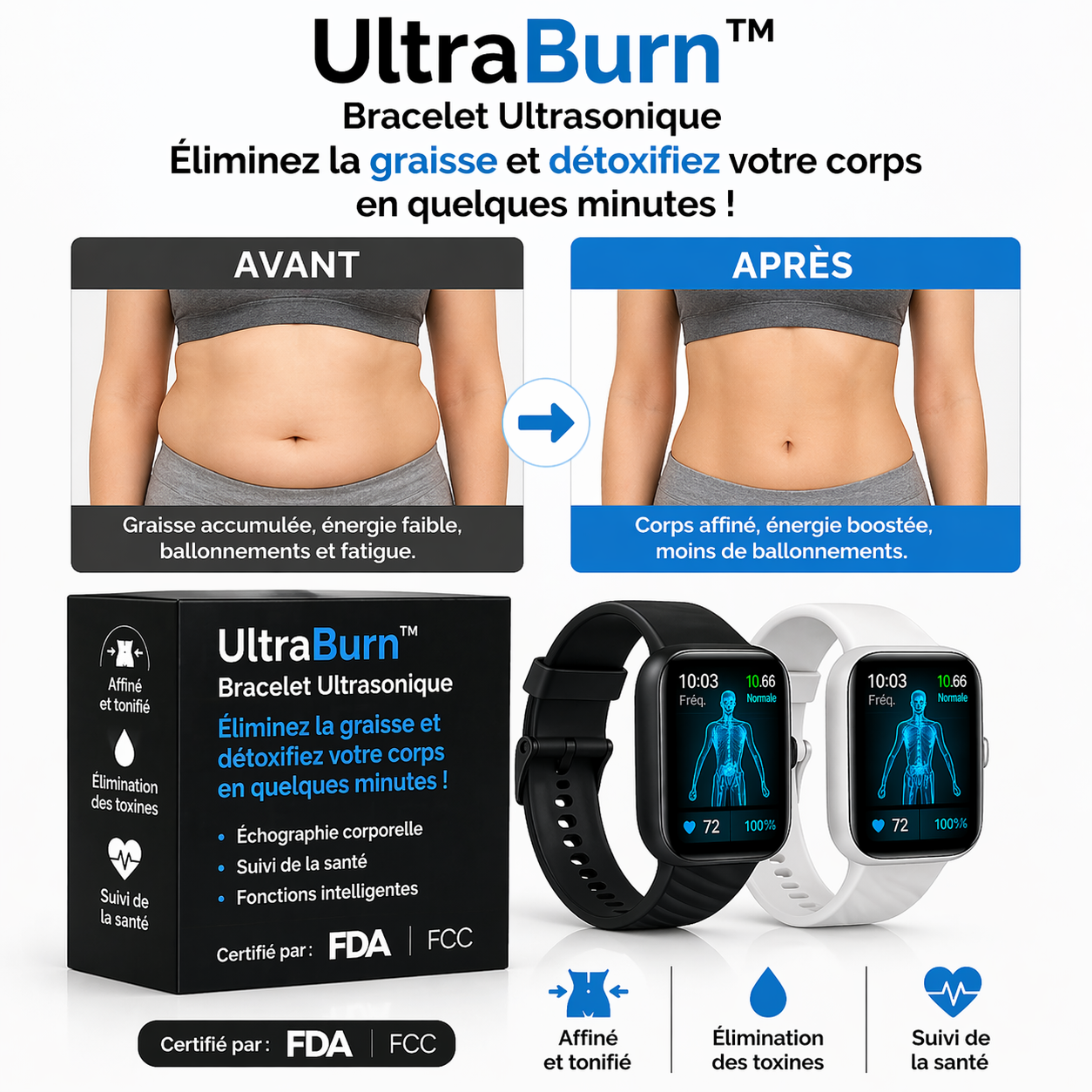 UltraBurn™ Bracelet Ultrasonique | Éliminez la graisse et détoxifiez votre corps en quelques minutes !