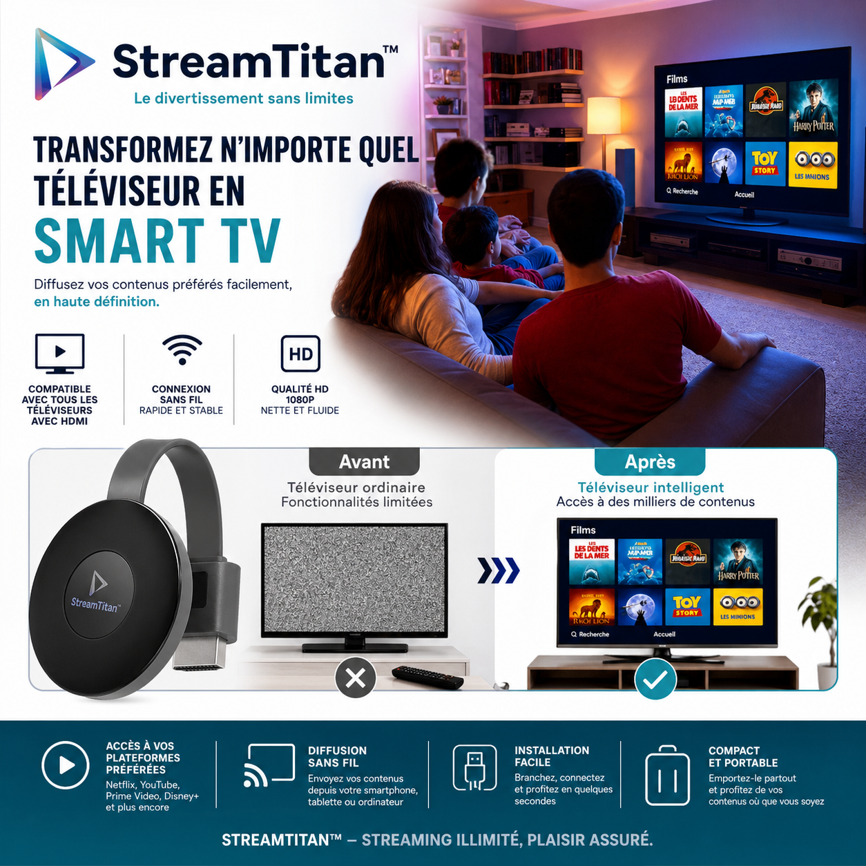 StreamTitan™ Clé Multimédia Premium | Accédez instantanément à la TV, aux films et au sport en illimité !