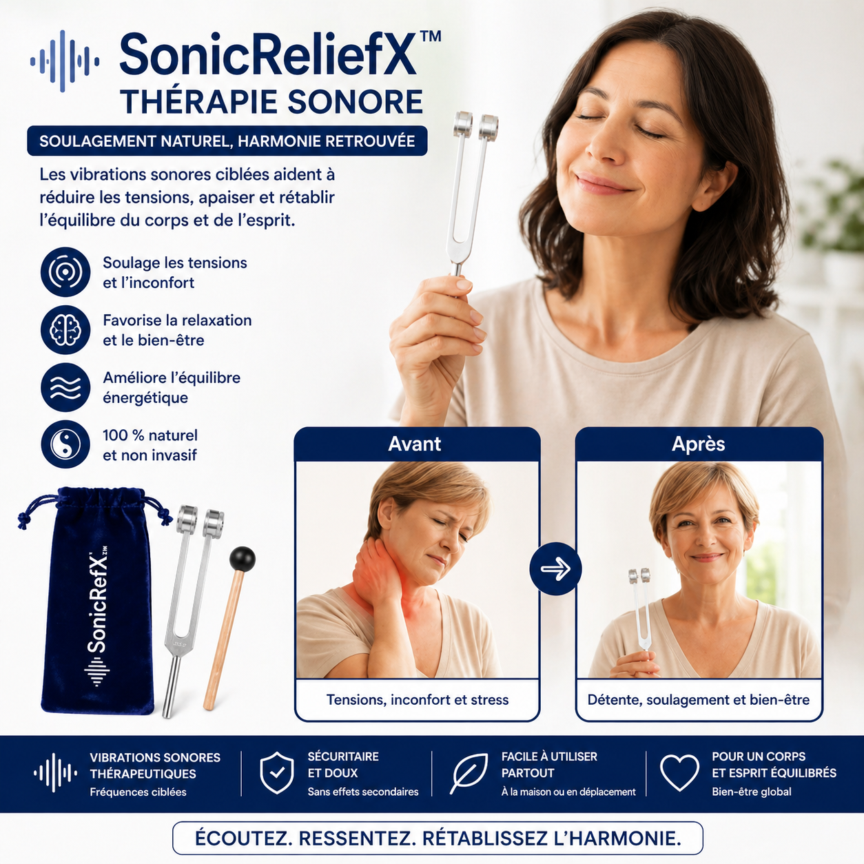 SonicReliefX™ Thérapie Sonore | Éliminez jusqu’à 92 % de la douleur en 5 minutes sans médicaments !