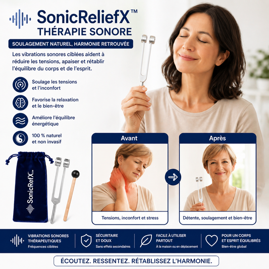 SonicReliefX™ Thérapie Sonore | Éliminez jusqu’à 92 % de la douleur en 5 minutes sans médicaments !