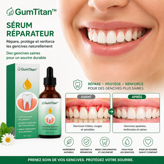 GumTitan™ Sérum Réparateur | Stoppez la rétractation et sauvez vos dents en seulement 4 jours !