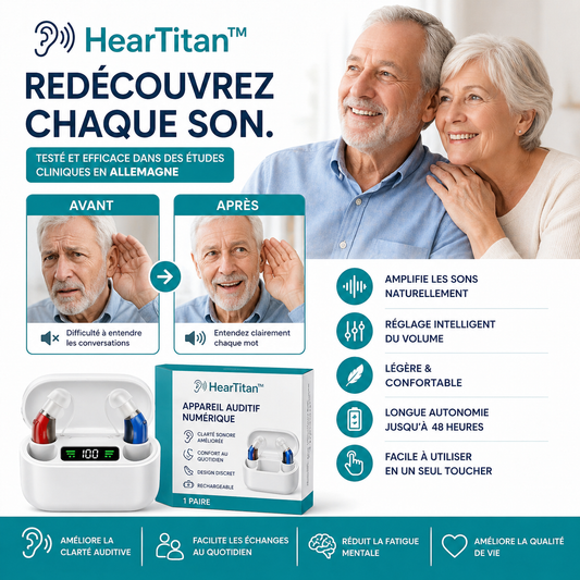 HearTitan™ Appareil Auditif Invisible à Technologie TriCore | Entendez parfaitement en 3 secondes, sans aucun sifflement !