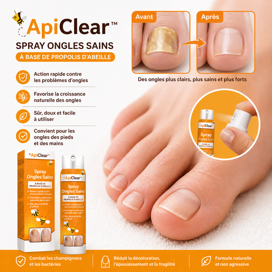 ApiClear™ Spray Anti-Mycose Ongles aux Peptides d'Abeille | Éliminez 98% du champignon en 2 jours chrono !