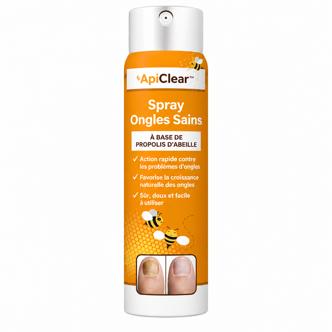 ApiClear™ Spray Anti-Mycose Ongles aux Peptides d'Abeille | Éliminez 98% du champignon en 2 jours chrono !