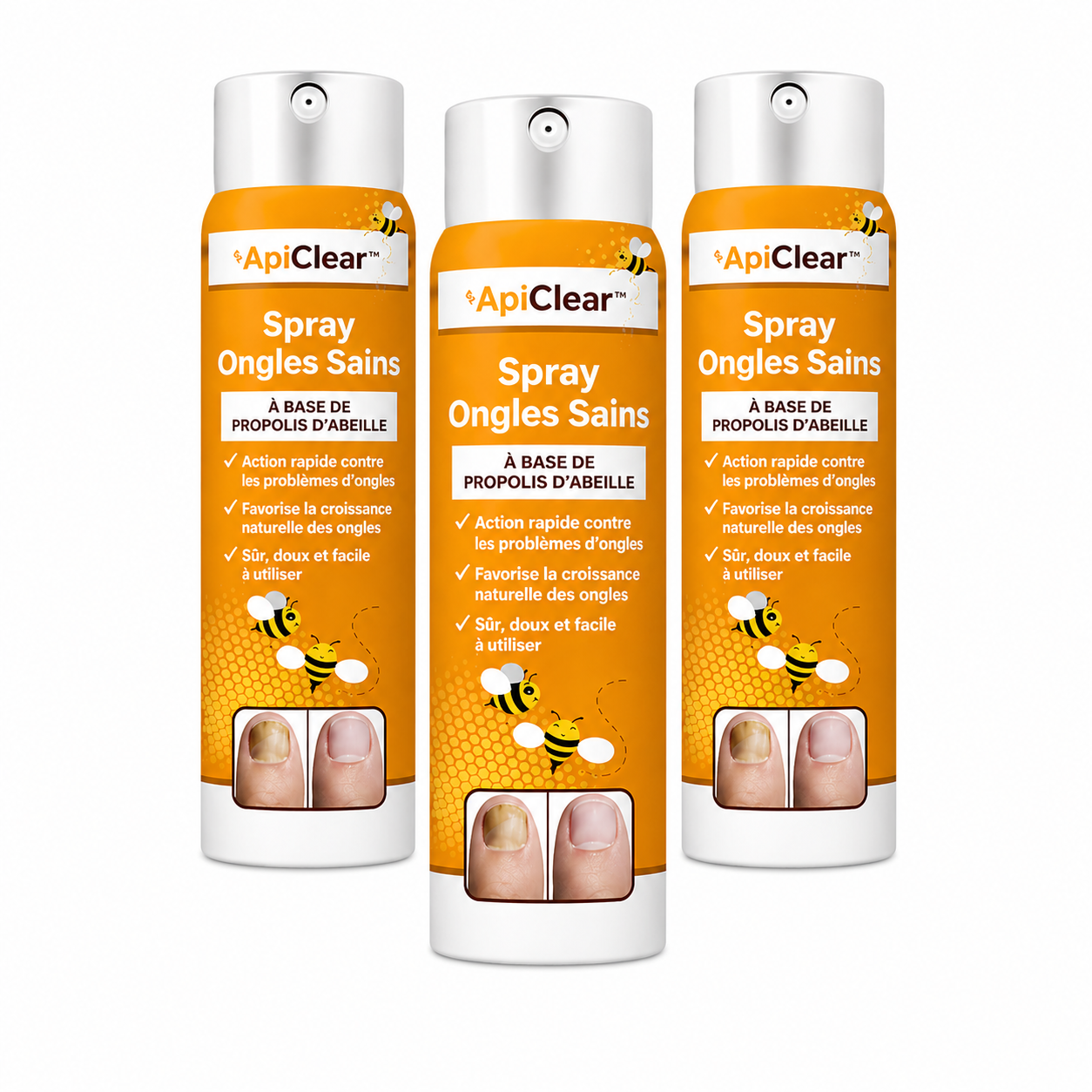 ApiClear™ Spray Anti-Mycose Ongles aux Peptides d'Abeille | Éliminez 98% du champignon en 2 jours chrono !