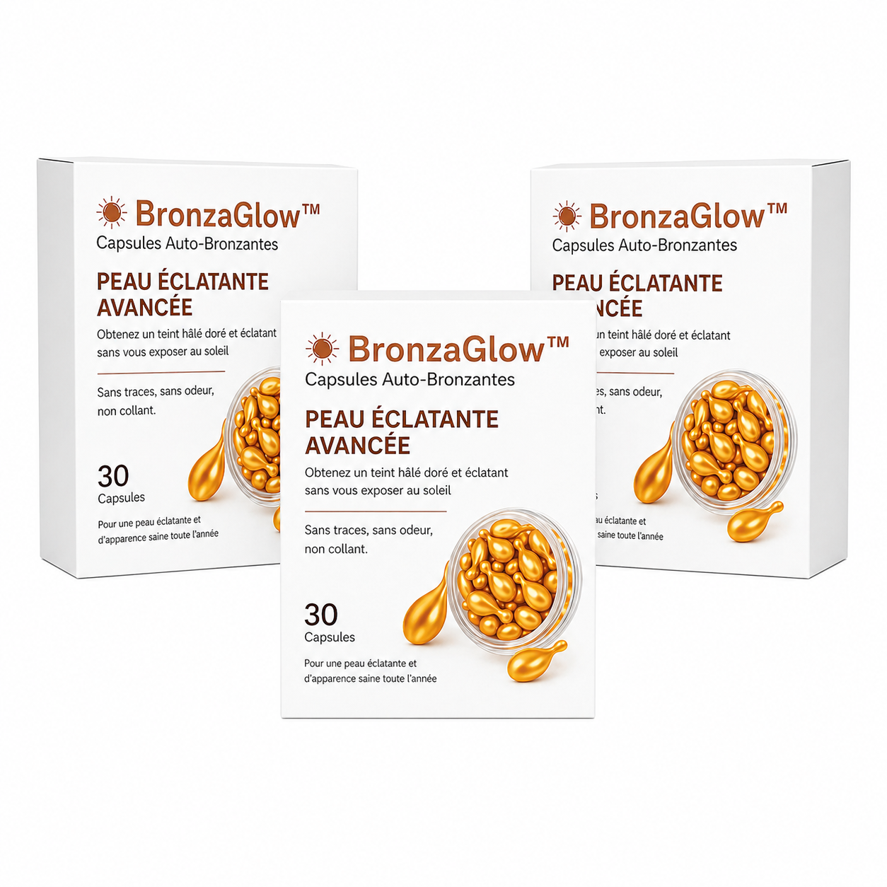BronzaGlow™ Capsules Auto-Bronzantes | Obtenez un teint hâlé et lumineux en 5 jours chrono, sans UV ni soleil !
