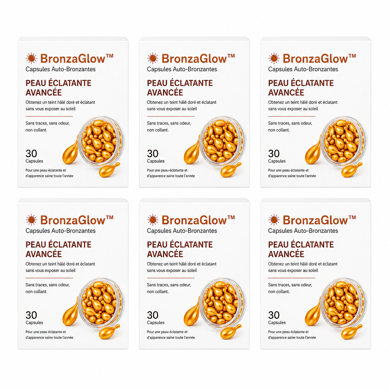 BronzaGlow™ Capsules Auto-Bronzantes | Obtenez un teint hâlé et lumineux en 5 jours chrono, sans UV ni soleil !