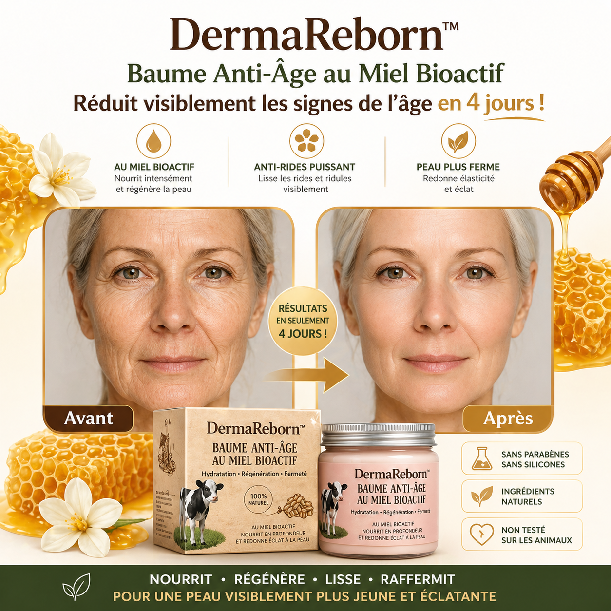 DermaReborn™ Baume Anti-Âge au Miel Bioactif | Efface 10 ans de rides en 5 jours – sans aiguille ni chirurgie!