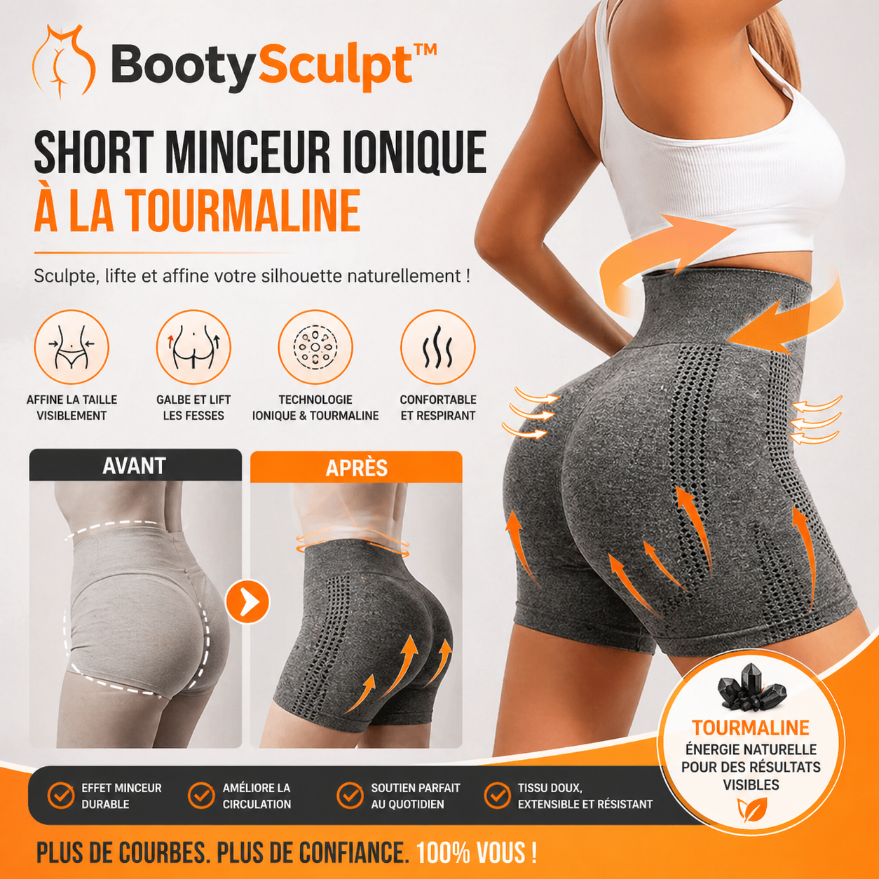BootySculpt™ Short Minceur Ionique à la Tourmaline | Élimine la graisse, lisse la cellulite et sculpte les fesses en un instant!