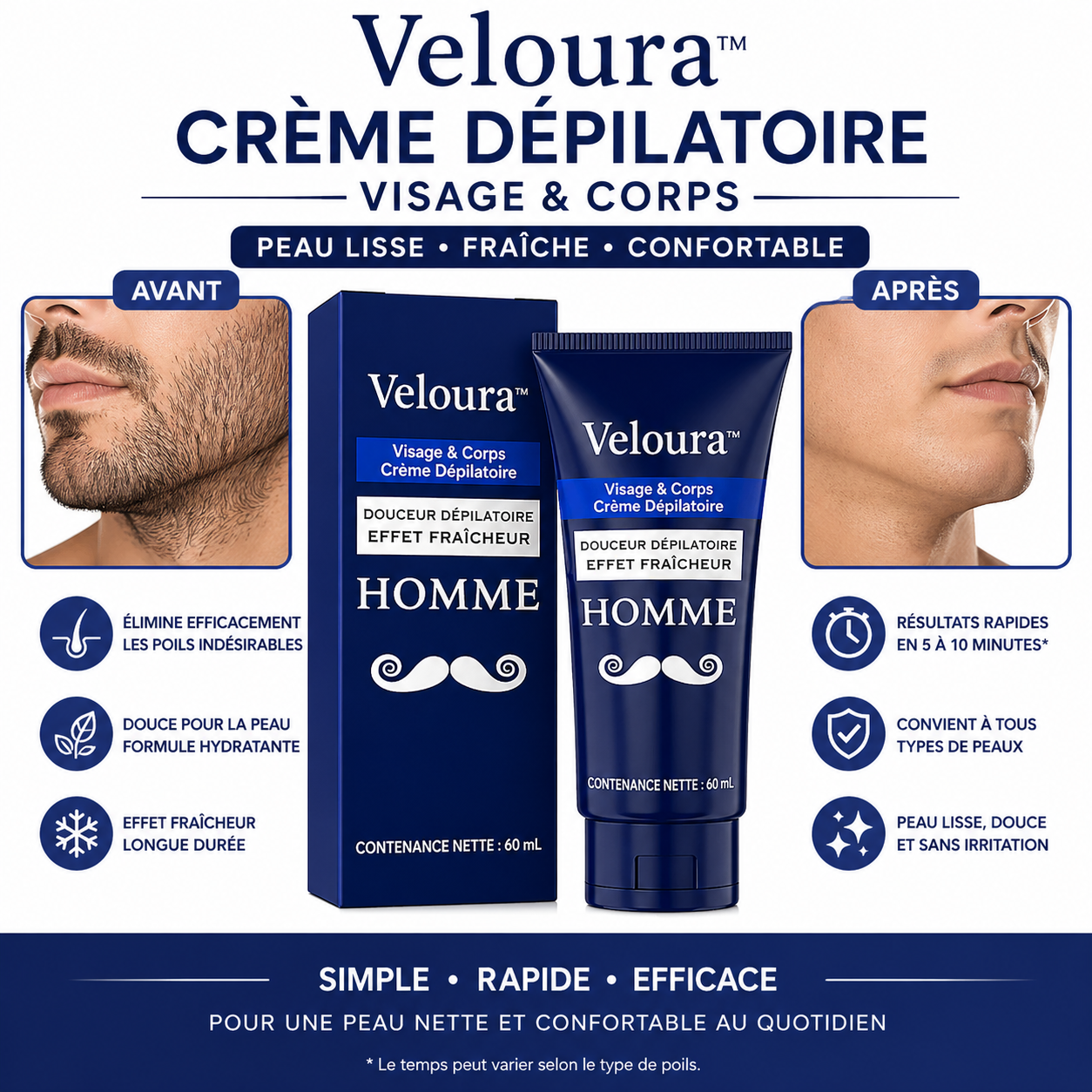 Veloura™ Crème Dépilatoire Visage & Corps | Éliminez tous vos poils en 3 minutes !