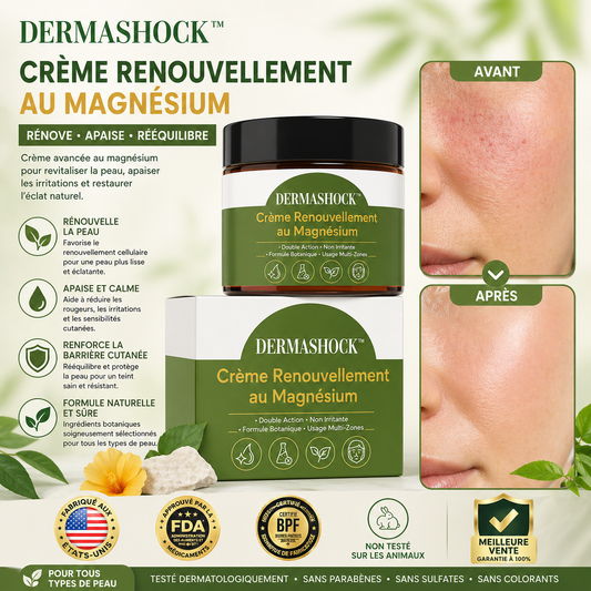 DermaShock™ Crème Renouvellement au Magnésium | Répare la peau, efface imperfections et apaise les plaques en 7 minutes !