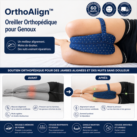 OrthoAlign™ Oreiller Orthopédique pour Genoux | Réaligne votre colonne vertébrale et offre un sommeil profond dès la première nuit !