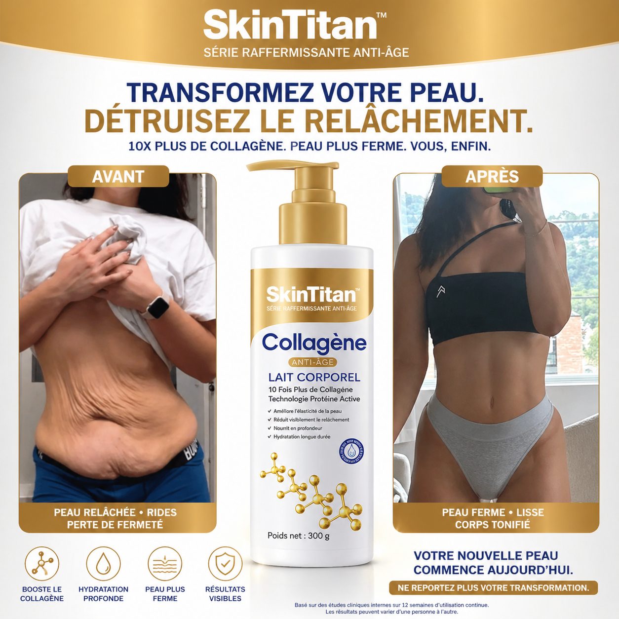 SkinTitan™ Crème Ultra-Raffermissante au Collagène Actif | Raffermissez et liftez votre peau en 24 heures !